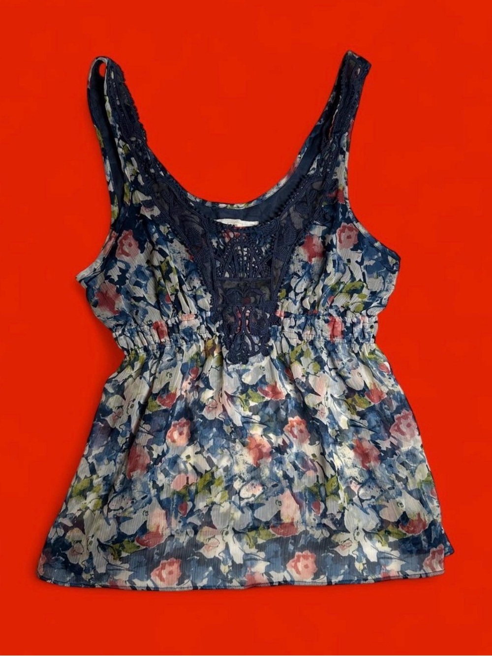 Vintage Abercrombie & Fitch Floral Lace Babydoll Cami Tank Top Medium Y2K